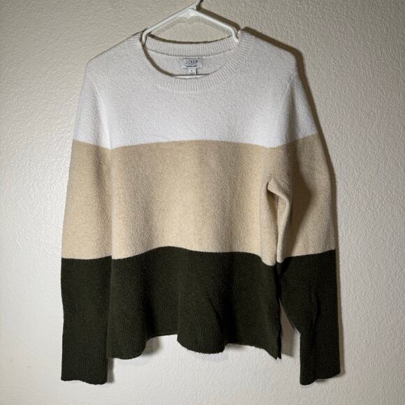 J. Crew Colorblock Crewneck Extra Soft Long Sleeve Sweater Women Size L - Picture 1 of 8